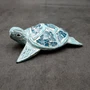 Blue Wood Sea Turtle Sea Glass Shell Figurine (1 figure approx. 6+ inches long) Mosaic Sea Glass Shell Wood Sea Turtle for home decor!
