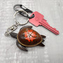 Orange Hibiscus Painted Wooden Sea Turtle Keychain (1 keychain approx. 4.25+ inches) Wooden Sea Turtle Key Fob for gifting or party favors! Copyright 2025 SeaShellSupply.com.