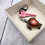 Orange Hibiscus Painted Wooden Sea Turtle Keychain (1 keychain approx. 4.25+ inches) Wooden Sea Turtle Key Fob for gifting or party favors! Copyright 2025 SeaShellSupply.com.