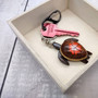 Orange Hibiscus Painted Wooden Sea Turtle Keychain (1 keychain approx. 4.25+ inches) Wooden Sea Turtle Key Fob for gifting or party favors! Copyright 2025 SeaShellSupply.com.