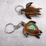 Green Hibiscus Painted Wooden Sea Turtle Keychain (1 keychain approx. 4.25+ inches) Wooden Sea Turtle Key Fob for gifting or party favors!