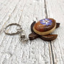 Purple Hibiscus Painted Wooden Sea Turtle Keychain (1 keychain approx. 4.25+ inches) Wooden Sea Turtle Key Fob for gifting or party favors! Copyright 2025 SeaShellSupply.com.