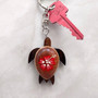 Red Hibiscus Painted Wooden Sea Turtle Keychain (1 keychain approx. 4.25+ inches) Wooden Sea Turtle Key Fob for gifting or party favors! Copyright 2025 SeaShellSupply.com.