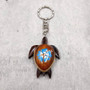 Blue Hibiscus Painted Wooden Sea Turtle Keychain (1 keychain approx. 4.25+ inches) Wooden Sea Turtle Key Fob for gifting or party favors! Copyright 2025 SeaShellSupply.com.