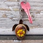 Yellow Hibiscus Painted Wooden Sea Turtle Keychain (1 key fob approx. 4.25+ inches) Wooden Sea Turtle Keychain for gifting or party favors!