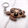 Natural Wood Plumeria Sea Turtle Keychain (1 key chain approx. 4+ inches) Wooden Pattern Sea Turtle Key Fob for gifting or decorative charm!