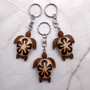 Natural Wood Plumeria Sea Turtle Keychain (1 key chain approx. 4+ inches) Wooden Pattern Sea Turtle Key Fob for gifting or decorative charm!