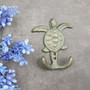 Cast Iron Sea Turtle Wall Hooks Green Gold Patina (1 metal hook approx. 4.75+ inches) Green Sea Turtle Double Wall Hook for coastal decor! Copyright 2025 SeaShellSupply.com.