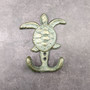 Cast Iron Sea Turtle Wall Hooks Green Gold Patina (1 metal hook approx. 4.75+ inches) Green Sea Turtle Double Wall Hook for coastal decor!