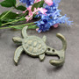 Cast Iron Sea Turtle Wall Hooks Green Gold Patina (1 metal hook approx. 4.75+ inches) Green Sea Turtle Double Wall Hook for coastal decor!