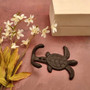Cast Iron Sea Turtle Wall Hooks Brown Patina (1 metal hook approx. 4.75+ inches) Brown Sea Turtle Double Wall Hook for coastal decor! Copyright 2025 SeaShellSupply.com.