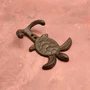 Cast Iron Sea Turtle Wall Hooks Brown Patina (1 metal hook approx. 4.75+ inches) Brown Sea Turtle Double Wall Hook for coastal decor!