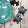 Sea Turtle Salt Pepper Shaker Set Dark Blue White (1 shaker set approx. 3 inches) Blue Sea Turtle Spice Shaker Set for kitchen or table!  Copyright 2025 SeaShellSupply.com.