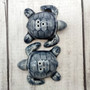 Sea Turtle Salt Pepper Shaker Set Dark Blue White (1 shaker set approx. 3 inches) Blue Sea Turtle Spice Shaker Set for kitchen or table!  Copyright 2025 SeaShellSupply.com.