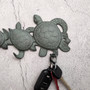 Sea Turtle Family Wall Hook Rack Cast Iron Green Patina (1 hook rack approx. 10 inches) Green Sea Turtle Hook Rack for coastal decor!  Copyright 2025 SeaShellSupply.com.