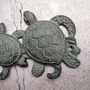 Sea Turtle Family Wall Hook Rack Cast Iron Green Patina (1 hook rack approx. 10 inches) Green Sea Turtle Hook Rack for coastal decor!