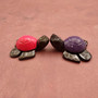 Painted Marble Stone Black Sea Turtles (set of 2 stone figures approx. 2+ inches) Carved Colorful Turtle Figurines for collecting & decor!  Copyright 2025 SeaShellSupply.com.