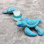 Small Metal Aqua Blue Sea Turtle Figurine (1 turtle figure approx. 3.75+ inches) Small Iron Blue Sea Turtle for coastal home decor & gifts!  Copyright 2025 SeaShellSupply.com.