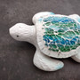 Beach Glass Sea Turtle Blue Green Mosaic Shell Figurine (1 sea turtle approx. 5.5 inches long) Glass Mosaic Shell Sea Turtle for home decor! Copyright 2025 SeaShellSupply.com.