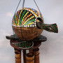 Hand Painted Coconut Sea Turtle Chime Green Orange Dot Design (1 windchime approx. 38 x 6.5 inches) Hanging Turtle Chime for patio decor!