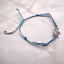 Sea Turtle Charm Bracelet Dark and Light Blue White Cord (approx. 5-7+ inches AROUND) Navy and Baby Blue Sea Turtle String Bracelet to gift! Copyright 2025 SeaShellSupply.com.