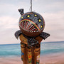 Painted Coconut Sea Turtle Bamboo Windchime Blue Dot (1 chime approx. 30 x 5 inches) Hanging Painted Sea Turtle Chime for patio decor! Copyright 2025 SeaShellSupply.com.