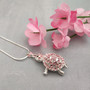 Purple Sea Turtle Necklace Silver Rhinestone Pendant (approx. 16+ inches AROUND) Plum Colored Sea Turtle Jewelry gift for ocean life lovers! Copyright 2025 SeaShellSupply.com.