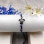 Sea Turtle Bracelet Braided Cord Navy Blue White (approx. 5-7+ inches AROUND) Navy Royal Blue White Knit String Sea Turtle Bracelet to gift!