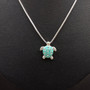 Silver Tone Sea Turtle Pendant Necklace Turquoise Shell with Crystal Accents (approx 16 inches AROUND) Aqua Silver charm for any look.