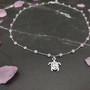 Sea Turtle Charm Necklace Delicate Pink Beads Silver Color (approx. 14+ inches AROUND) Silver Sea Turtle Charm Necklace for resort wear! Copyright 2025 SeaShellSupply.com.