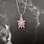 Pink Sea Turtle Necklace Silver Rhinestone Pendant (approx. 16+ inches AROUND) Colorful Sea Turtle Jewelry a gift for ocean life enthusiast!