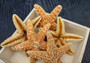 Medium Sugar Starfish (2 pcs.) - (3-4 Inch) - Piaster Ochraceus. Two orange and yellow hinted starfish next to each other. Copyright 2022 SeaShellSupply.com.