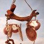Rustic Driftwood Scallop Seashell Wind Chime (1 chime approx. 9 x 21 inches) Natural brown scallop shell wind chime for home decor!