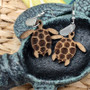 Wooden Sea Turtle Sea Glass Earrings (2 earrings approx. 1+ inches) Wood Sea Turtle Earrings Man Made Seaglass for beach fashion & gifts!