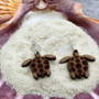 Wooden Sea Turtle Sea Glass Earrings (2 earrings approx. 1+ inches) Wood Sea Turtle Earrings Man Made Seaglass for beach fashion & gifts!