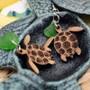 Wooden Sea Turtle Sea Glass Earrings (2 earrings approx. 1+ inches) Wood Sea Turtle Earrings Man Made Seaglass for beach fashion & gifts!