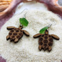Wooden Sea Turtle Sea Glass Earrings (2 earrings approx. 1+ inches) Wood Sea Turtle Earrings Man Made Seaglass for beach fashion & gifts!