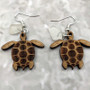 Wooden Sea Turtle Sea Glass Earrings (2 earrings approx. 1+ inches) Wood Sea Turtle Earrings Man Made Seaglass for beach fashion & gifts!