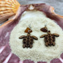 Wooden Sea Turtle Sea Glass Earrings (2 earrings approx. 1+ inches) Wood Sea Turtle Earrings Man Made Seaglass for beach fashion & gifts!