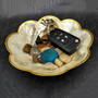 Gold Edged Round Capiz Shell Bowl (One shell dish approx. 6+ inches) Small elegant coastal accent dish for collecting home décor & display!