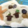 Wood Sea Turtle Green Sea Glass Earrings (1 pair approx. 3/4+ inches) Man Made Sea Glass Green Sea Turtle Earrings for fashion & gifts!
