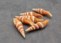 Queen Miter Seashell - Mitra Compressum - (1 shell approx. 1.75-2 inches). Spiral white orange and black cone shaped shell. Copyright 2024 SeaShellSupply.com.