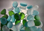 Beach Glass - Rounded Blue, Green & White Assorted Pebbles - (approx. 1 Kilogram/2.2 lbs. 1-1.5 inches). Multiple colored pebbles in a pile. Copyright 2025 SeaShellSupply.com.
