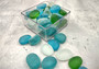 Beach Glass Blue Green White Assorted Frosted Tumbled Rounded Pebbles (approx. 1 kilogram 1+ inches) Man Made Beach Glass for crafts & more!