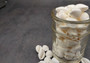 White Cowrie Seashells - Cypraea Annulus - (45-50 shells approx. .5-.75 inch). Multiple white shells in a pile. Copyright 2024 SeaShellSupply.com.