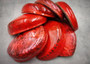 Polished Red Midas Abalone - Haliotis Midae - (1 shell approx. 5-6 inches). One red dyed tinted abalone shell with an iridescent inside and small spiral. Copyright 2025 SeaShellSupply.com.