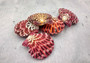 Royal Cloak Scallop Pairs (5 sets) - (1.5-2 inches). Multiple sets of purple and white shaded ribbed wide open shells banded together. Copyright 2022 SeaShellSupply.com.