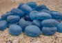 Beach Glass - Rounded Aqua Blue Pebbles - (approx. 1 Kilogram/2.2 lbs. 1-1.5 inches). Multiple smooth blue glass pebbles in a pile. Copyright 2022 SeaShellSupply.com.