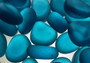 Beach Glass - Rounded Aqua Blue Pebbles - (approx. 1 Kilogram/2.2 lbs. 1-1.5 inches). Multiple smooth blue glass pebbles in a pile. Copyright 2025 SeaShellSupply.com.
