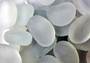 Beach Glass - Rounded Clear-White Frosted Pebbles - (approx. 1 Kilogram/2.2 lbs. 1-1.5 inches). Multiple lightly colored shells in a pile. Copyright 2022 SeaShellSupply.com.